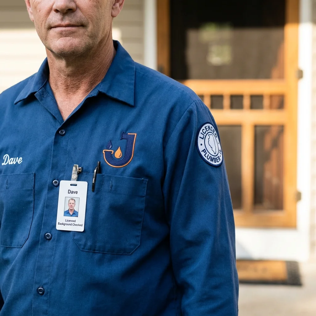 Licensed plumber showing ID badge in New Philadelphia, PA