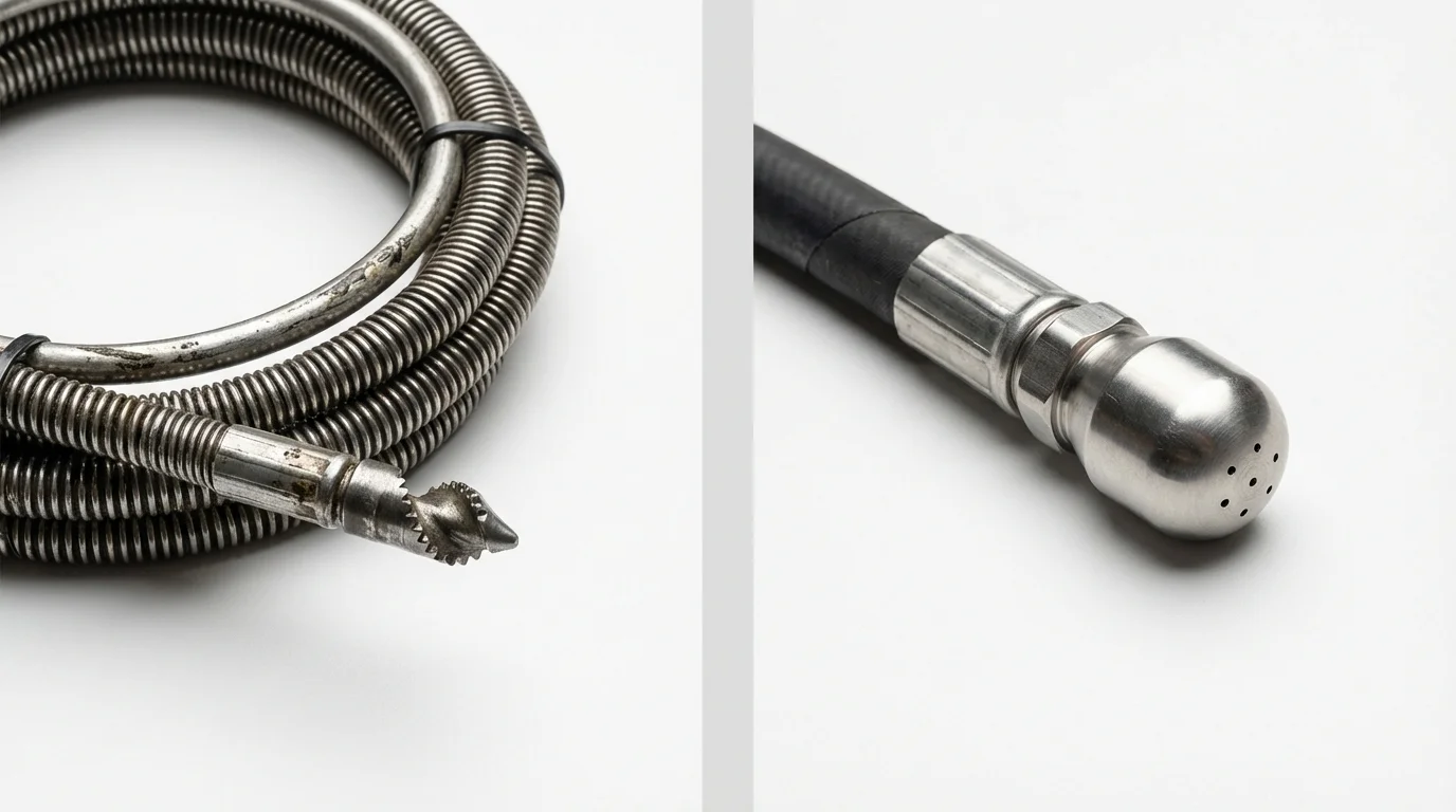 Drain snake cable and hydro jetting nozzle used for drain cleaning in New Philadelphia, PA