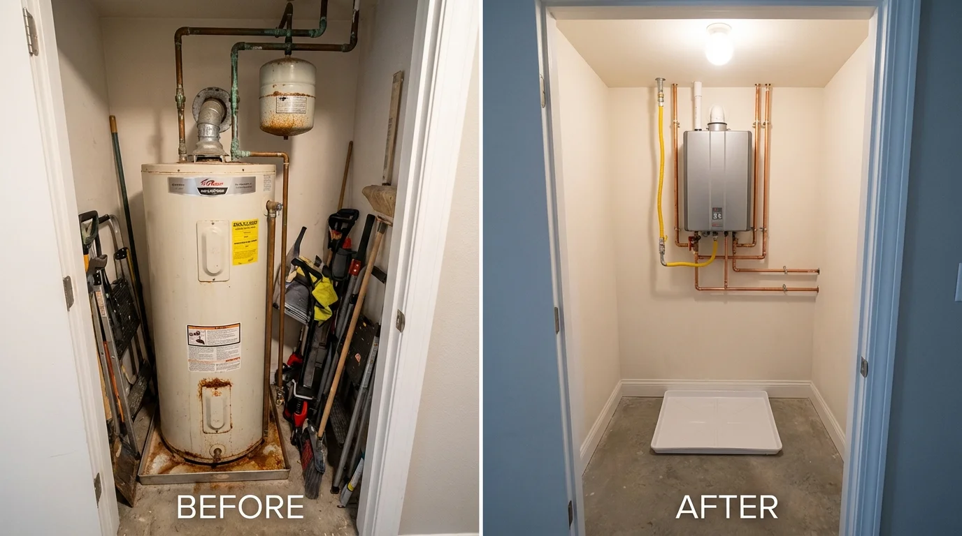 Tank water heater versus wall-mounted tankless unit comparison for New Philadelphia, PA homeowners