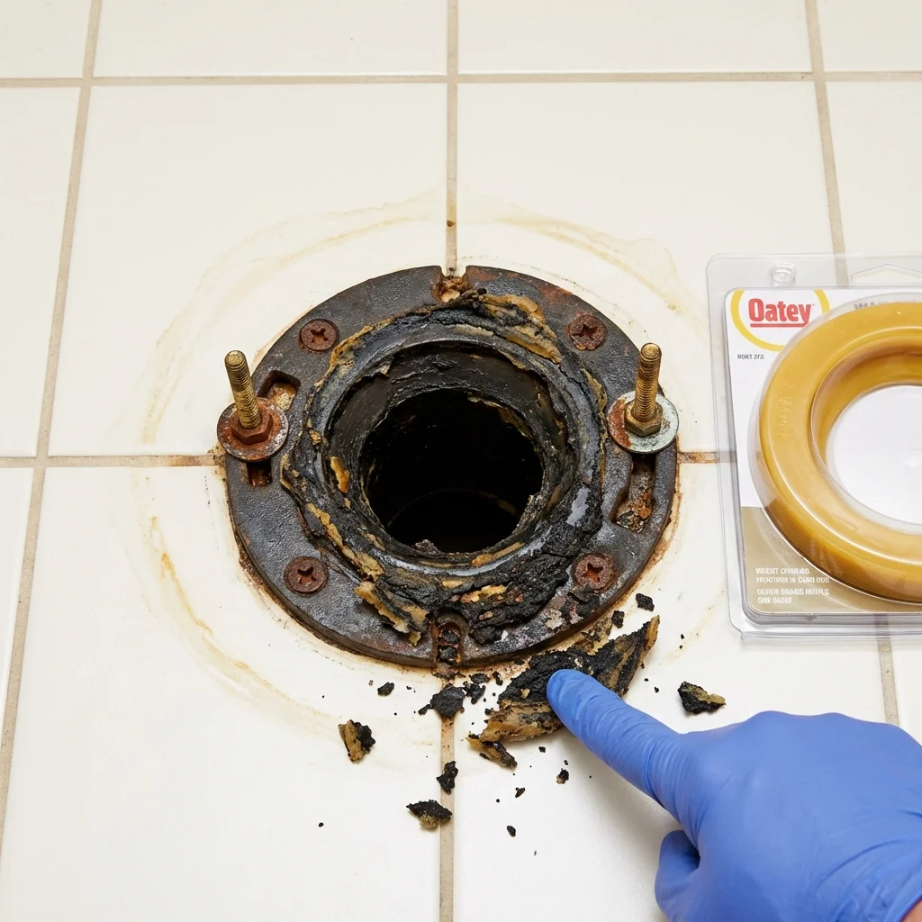 Failed wax ring showing water seepage at the base of a toilet in a New Philadelphia, PA home